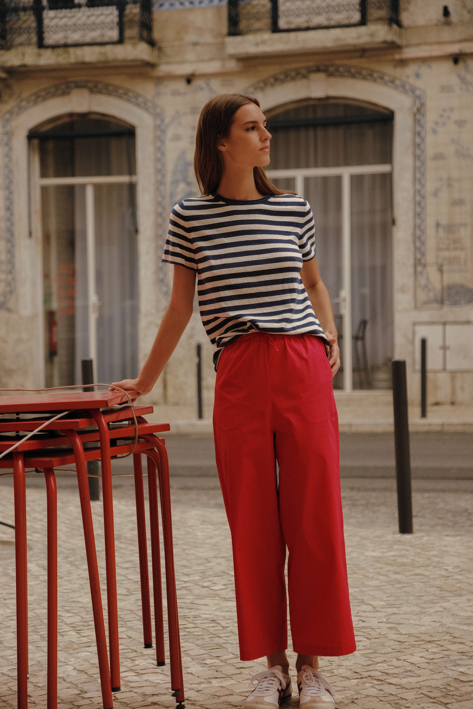 Pull-On Crop Palazzo Poplin Pantolon