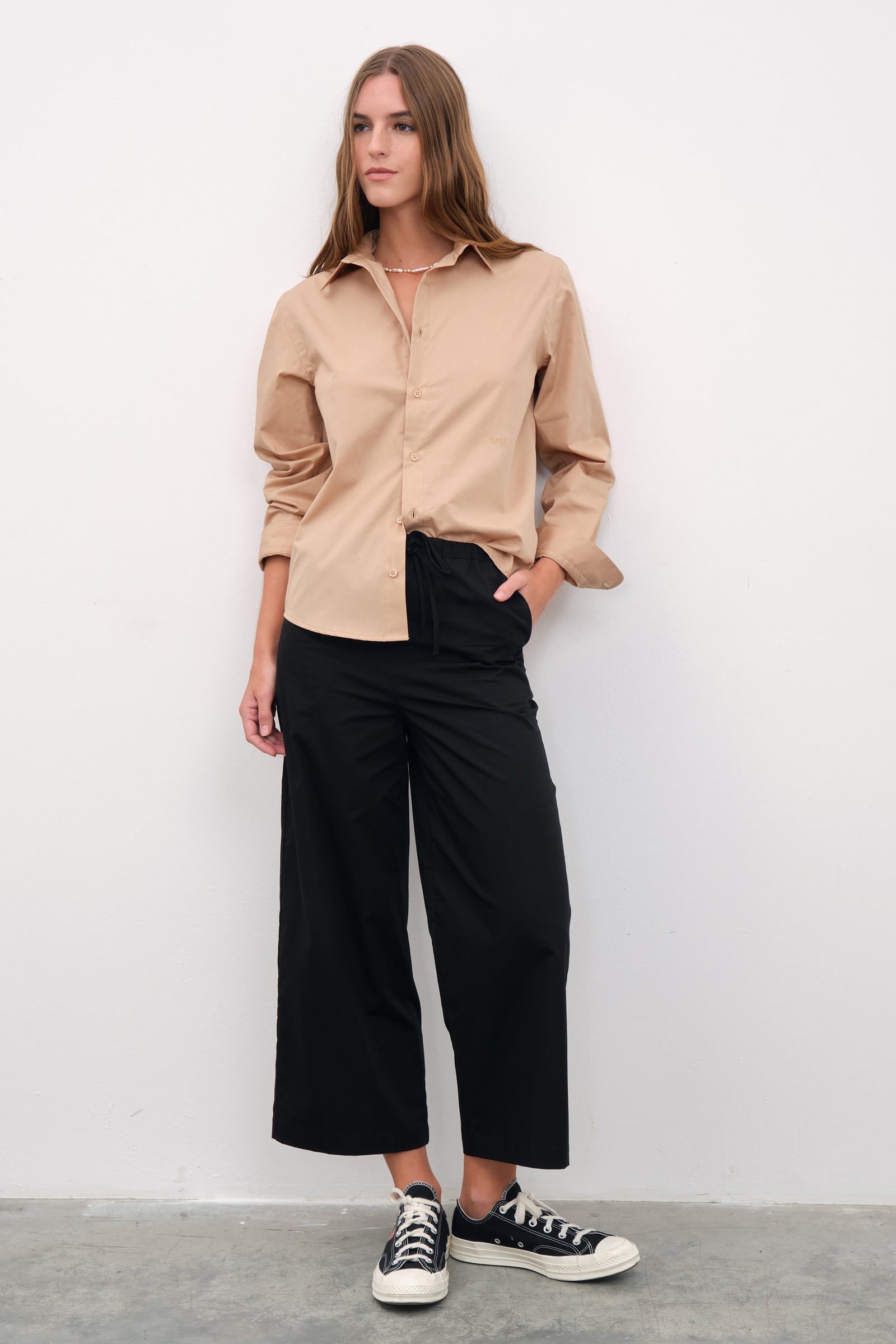 Pull-On Crop Palazzo Poplin Pantolon