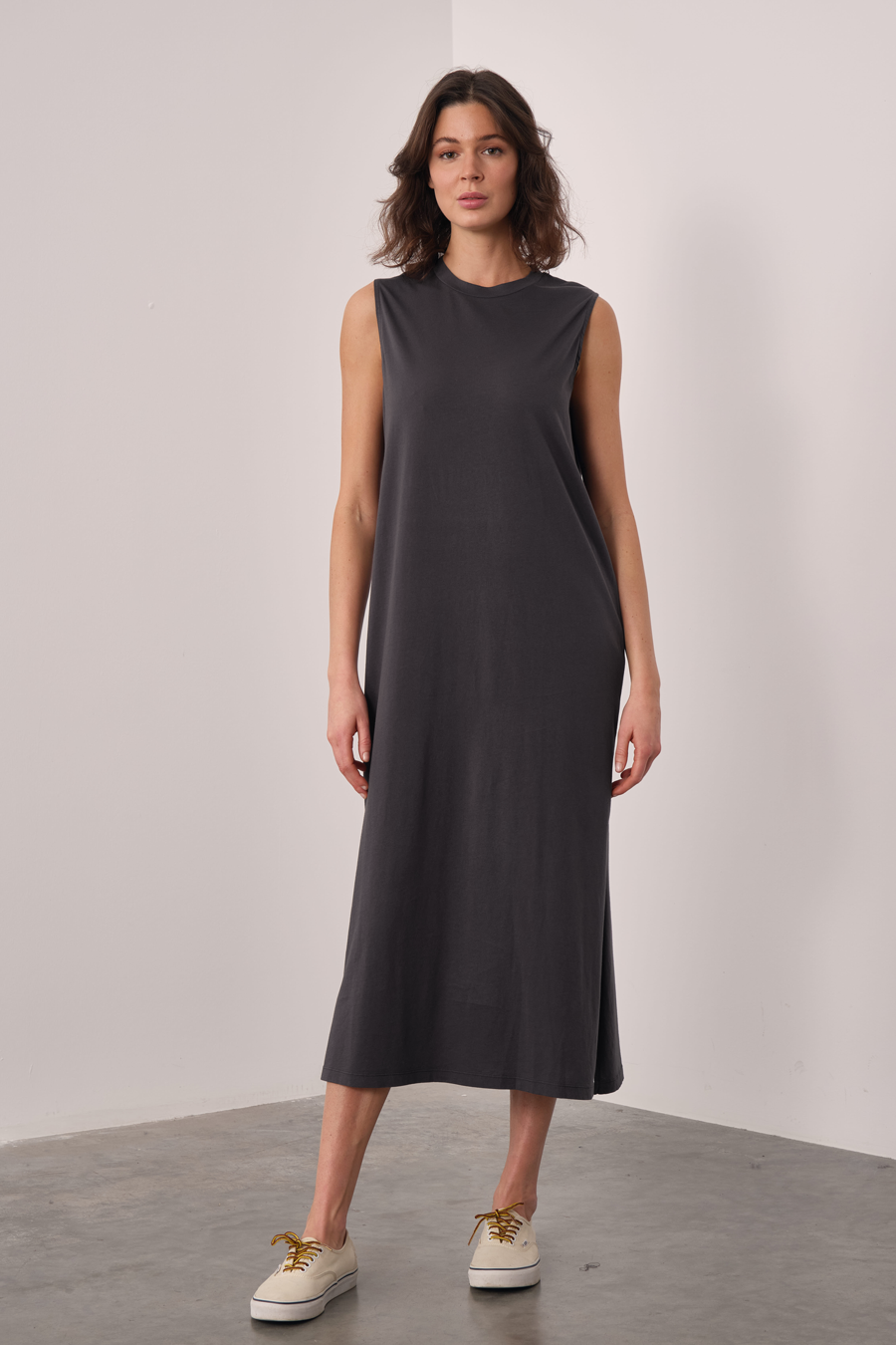 Garment-Dyed Cotton Midi Elbise