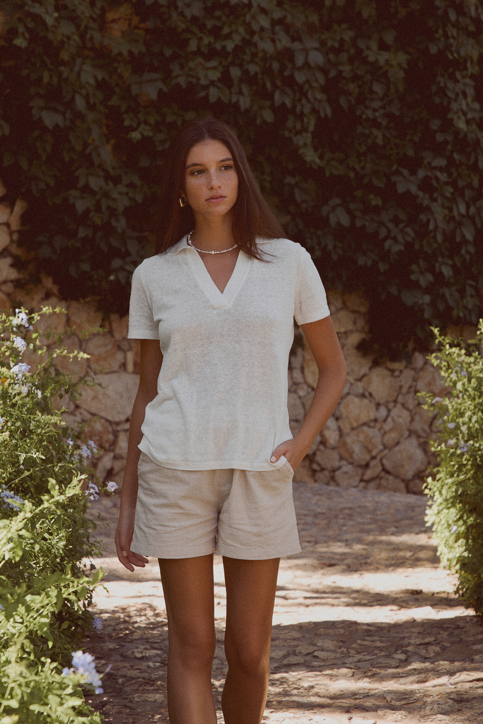 Polo Yakalı Kısa Kollu Lightweight Cotton Linen Triko