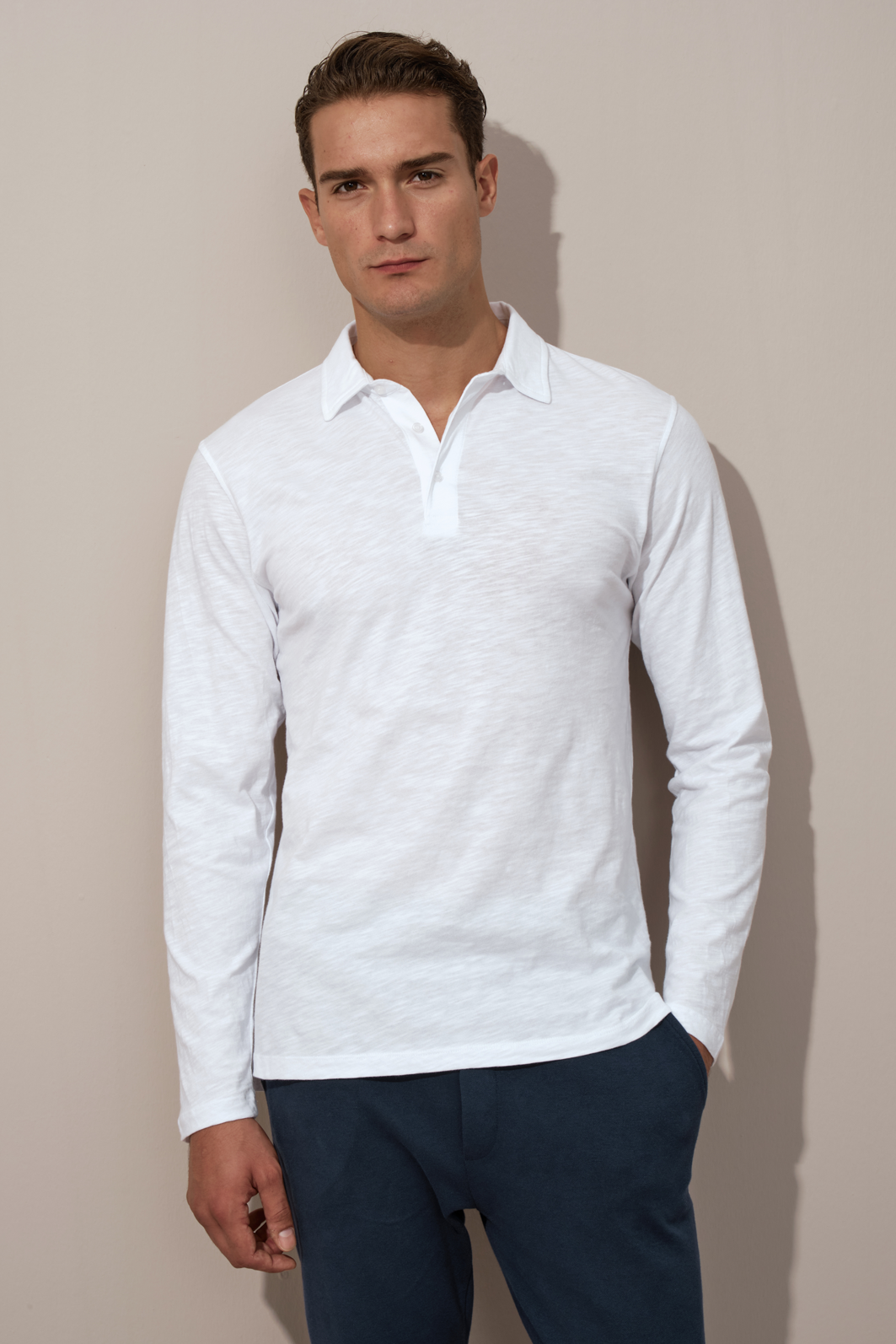 Polo Yakalı Uzun Kollu Flamlı Cotton T-shirt