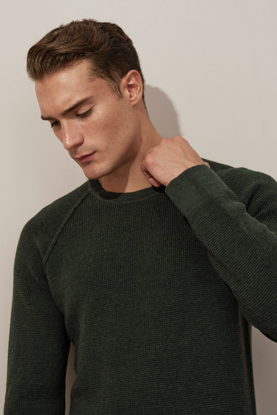 Waffle Örgülü Reglan Kollu Merino Triko