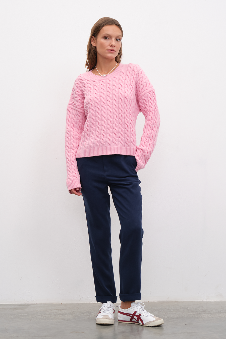 Cable Knit Crop Merino Triko