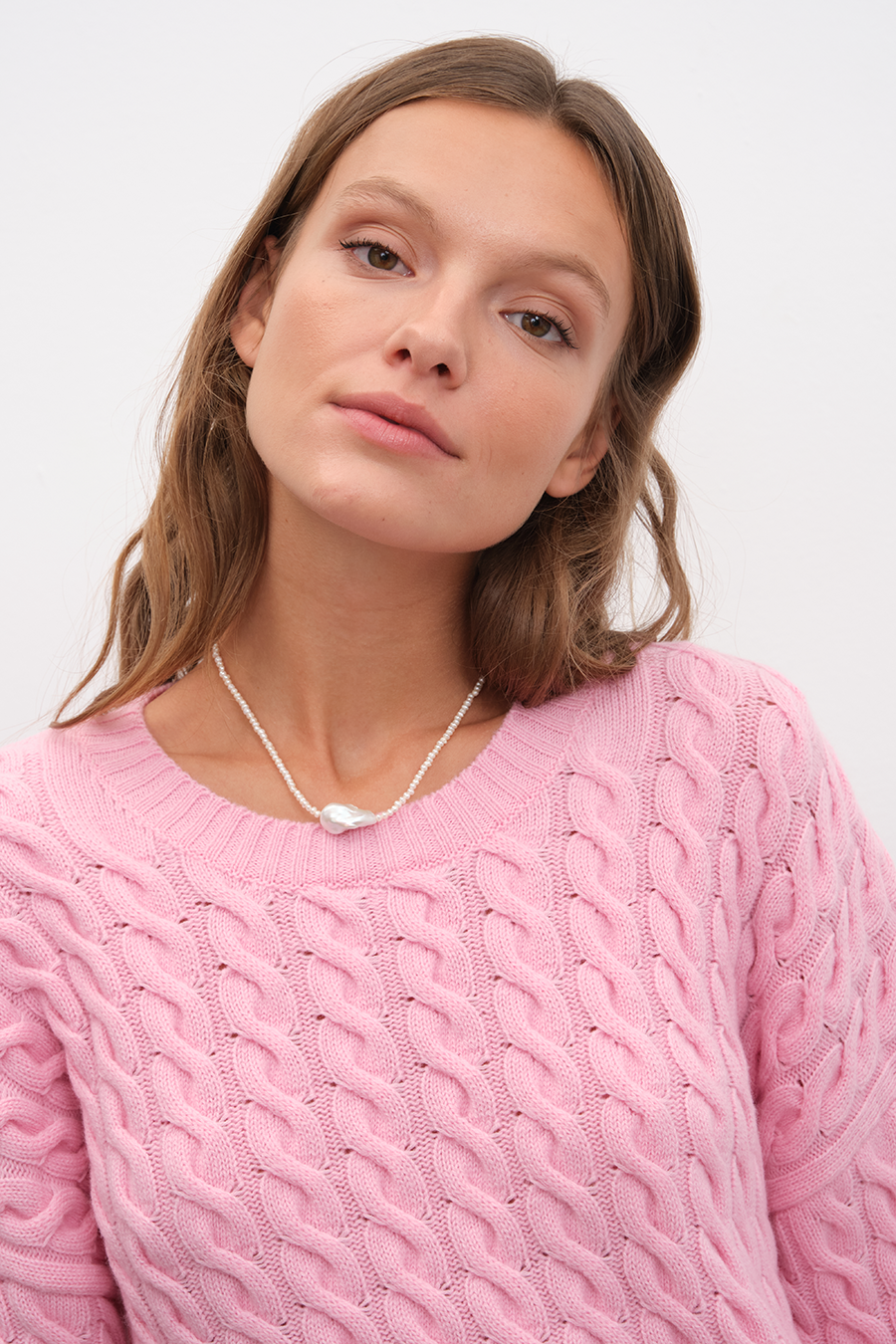 Cable Knit Crop Merino Triko