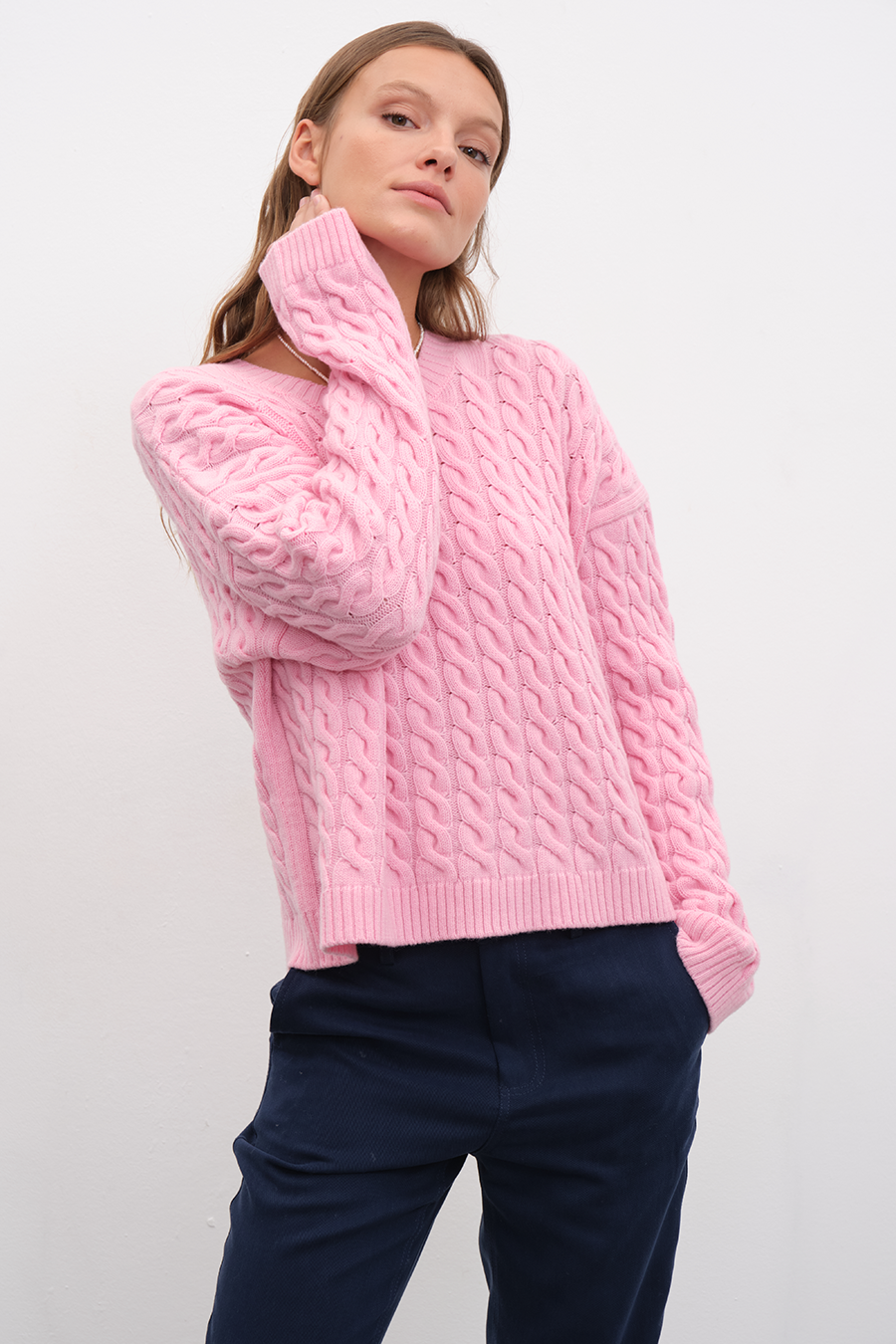 Cable Knit Crop Merino Triko