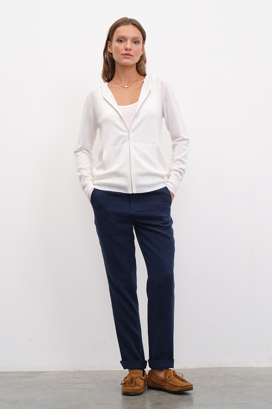 Fermuarlı Lightweight Merino Fitted Hoodie