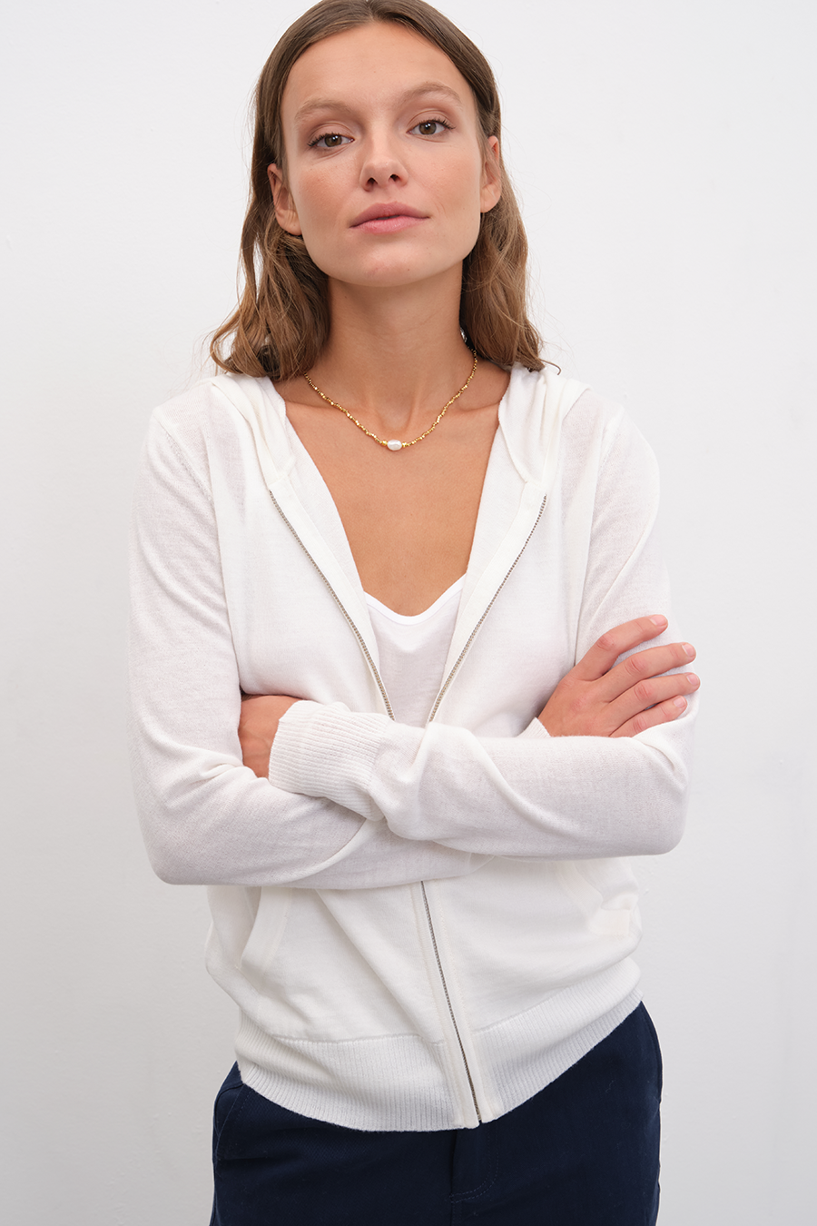 Fermuarlı Lightweight Merino Fitted Hoodie