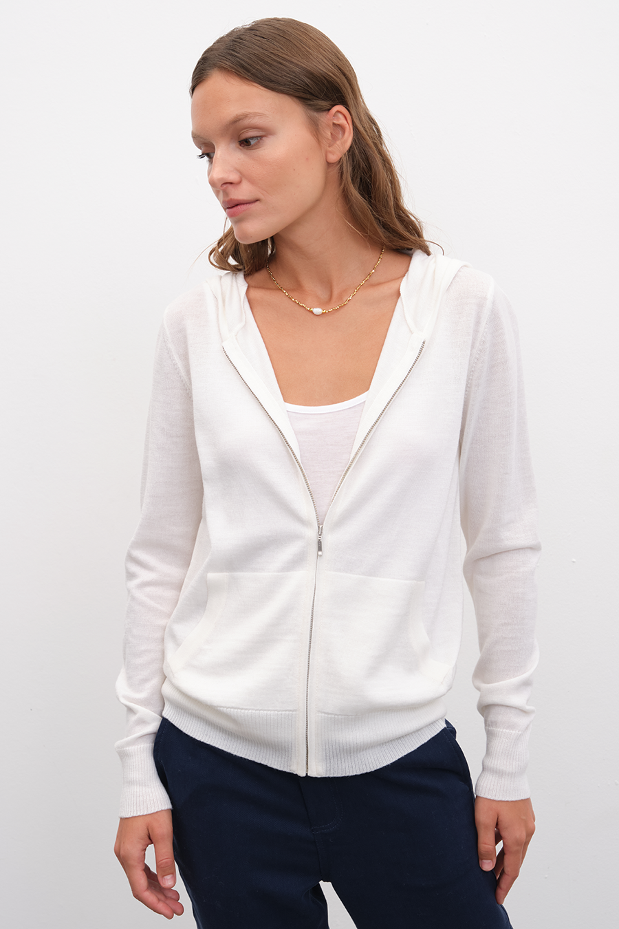 Fermuarlı Lightweight Merino Fitted Hoodie