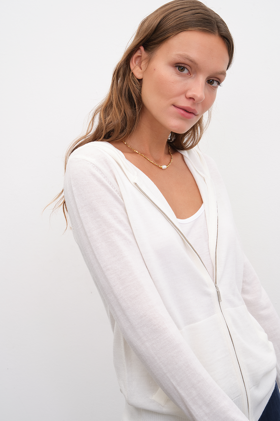 Fermuarlı Lightweight Merino Fitted Hoodie