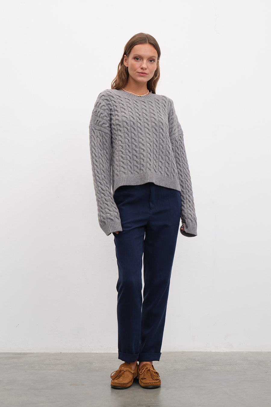 Cable Knit Crop Merino Triko