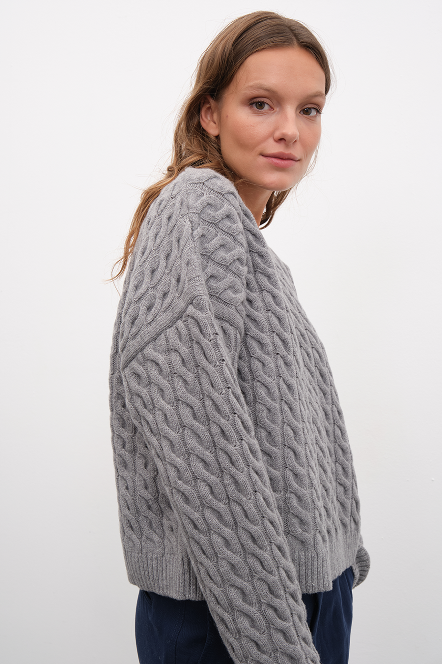Cable Knit Crop Merino Triko