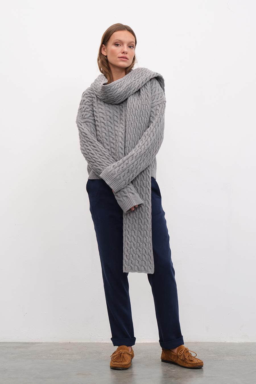 Cable Knit Merino Kaşkol