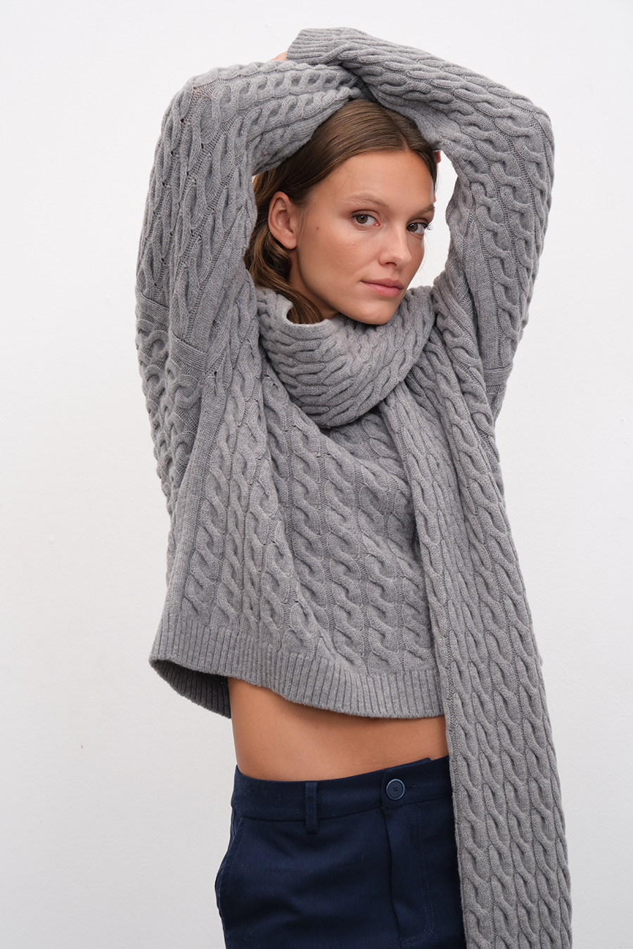 Cable Knit Merino Kaşkol