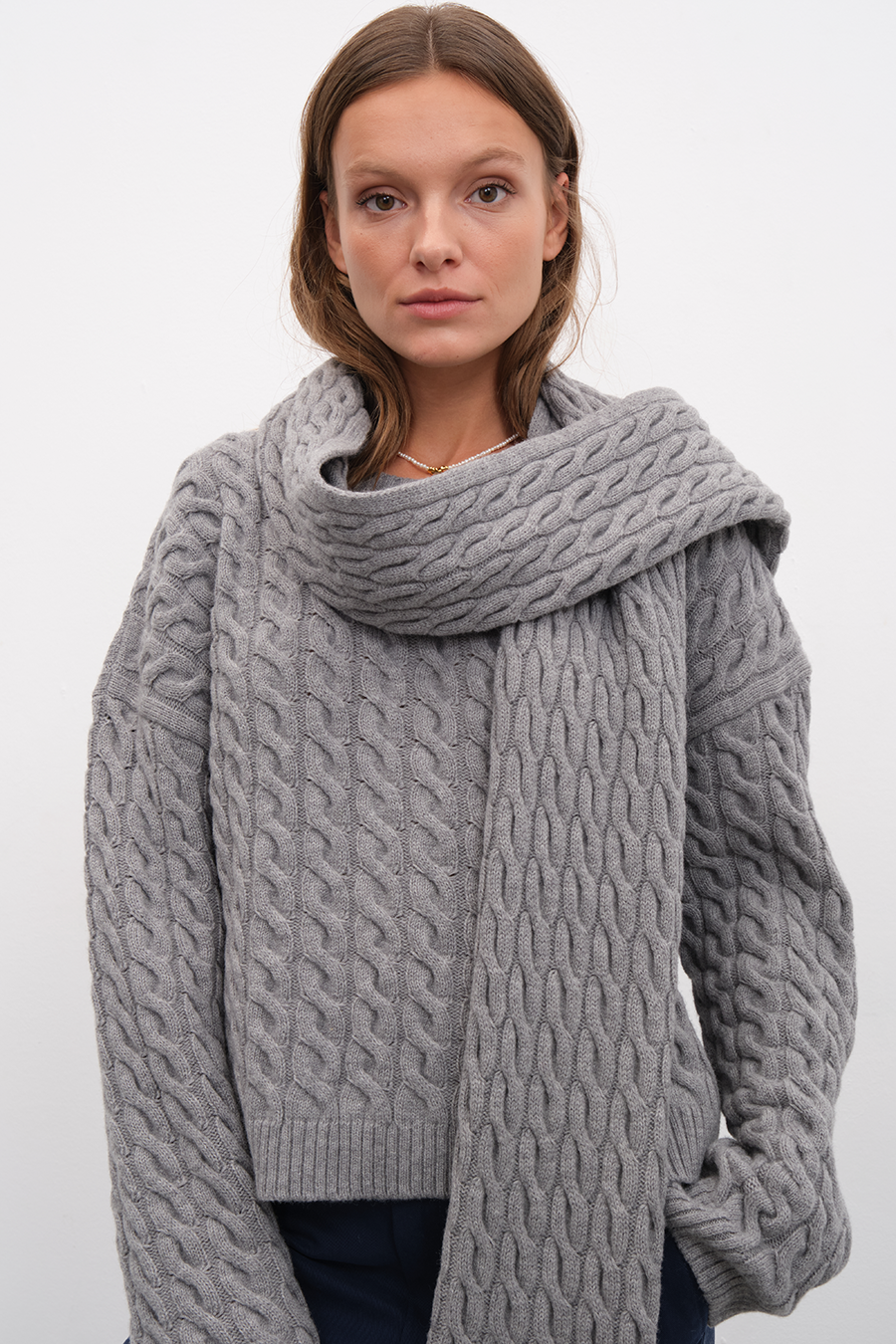 Cable Knit Crop Merino Triko