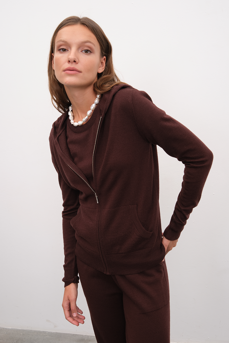Fermuarlı Lightweight Merino Fitted Hoodie