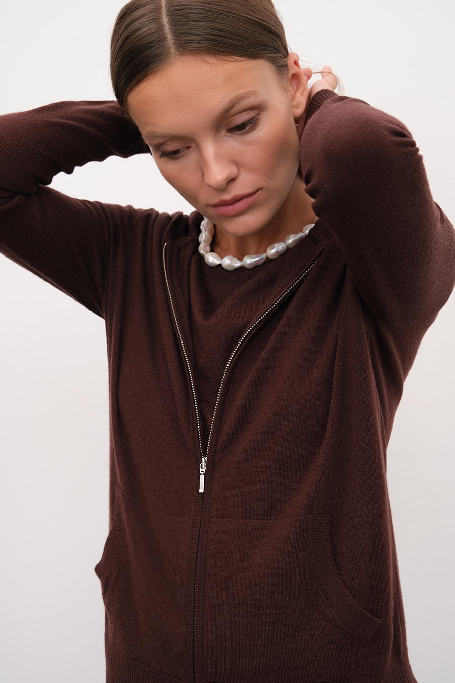 Fermuarlı Lightweight Merino Fitted Hoodie