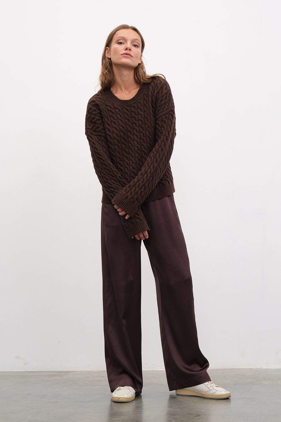 Cable Knit Crop Merino Triko