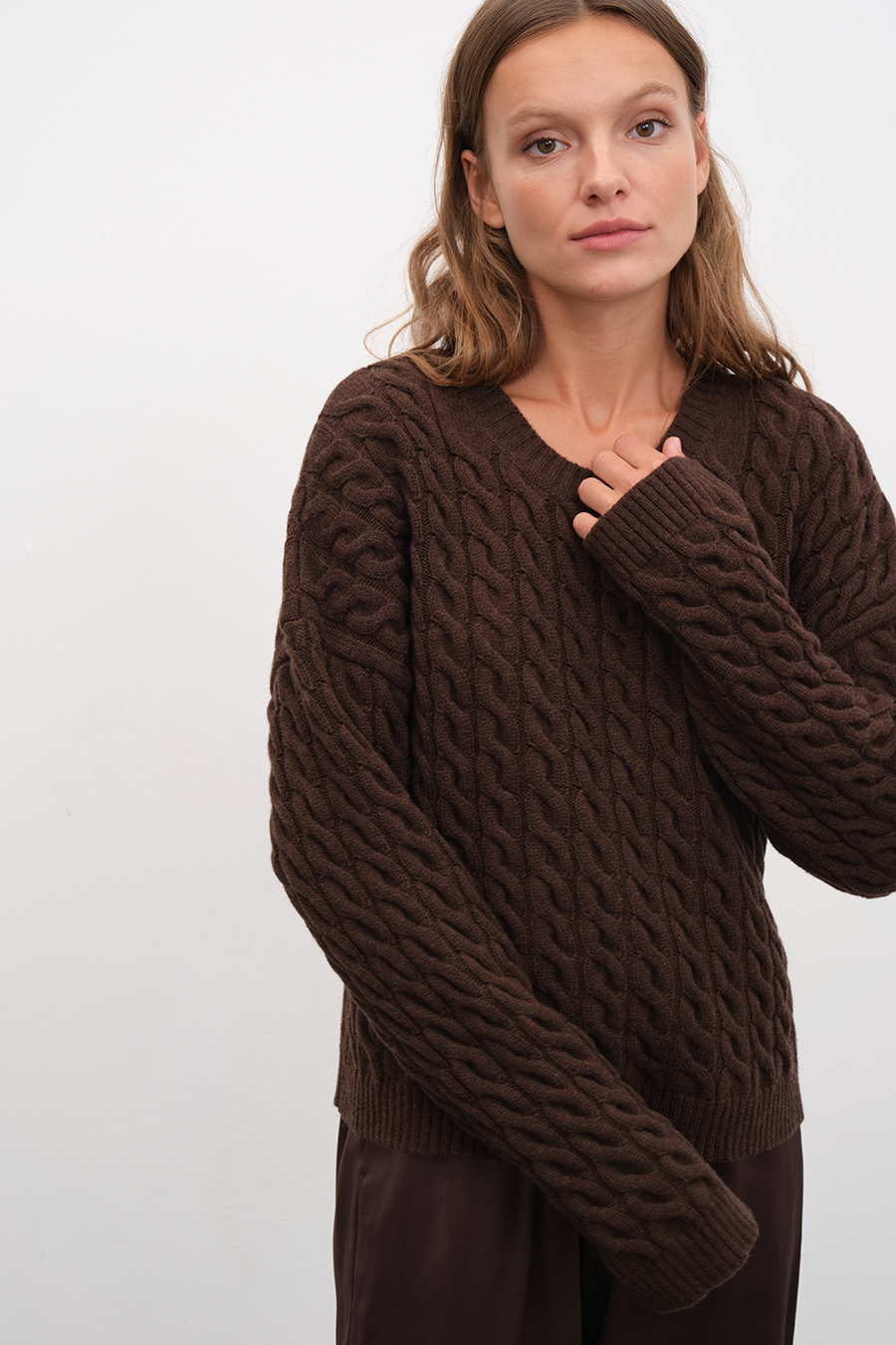 Cable Knit Crop Merino Triko