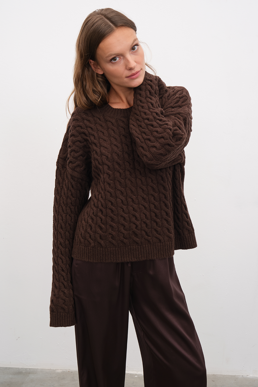 Cable Knit Crop Merino Triko