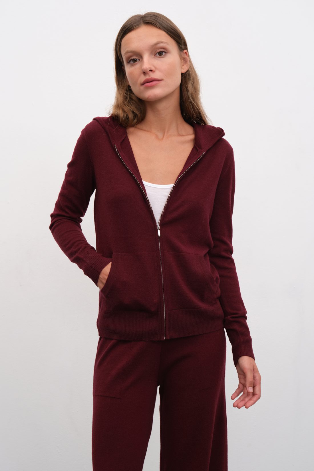 Fermuarlı Lightweight Merino Fitted Hoodie