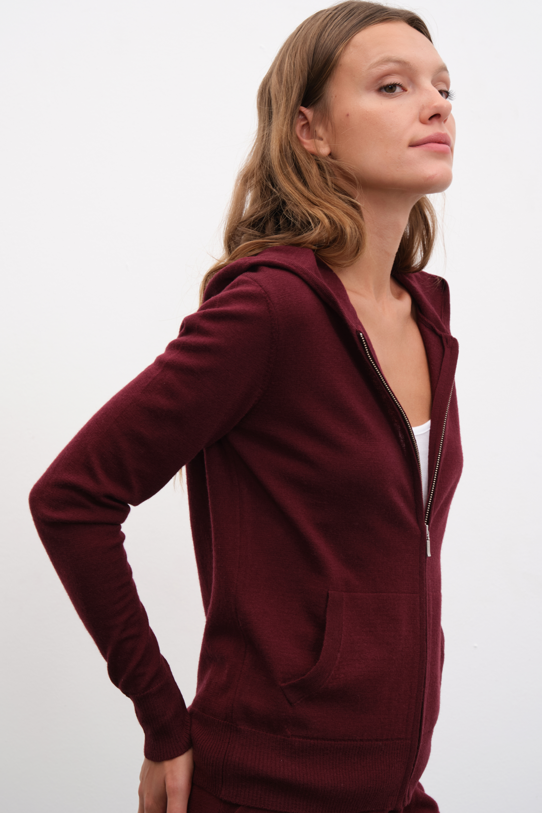 Fermuarlı Lightweight Merino Fitted Hoodie