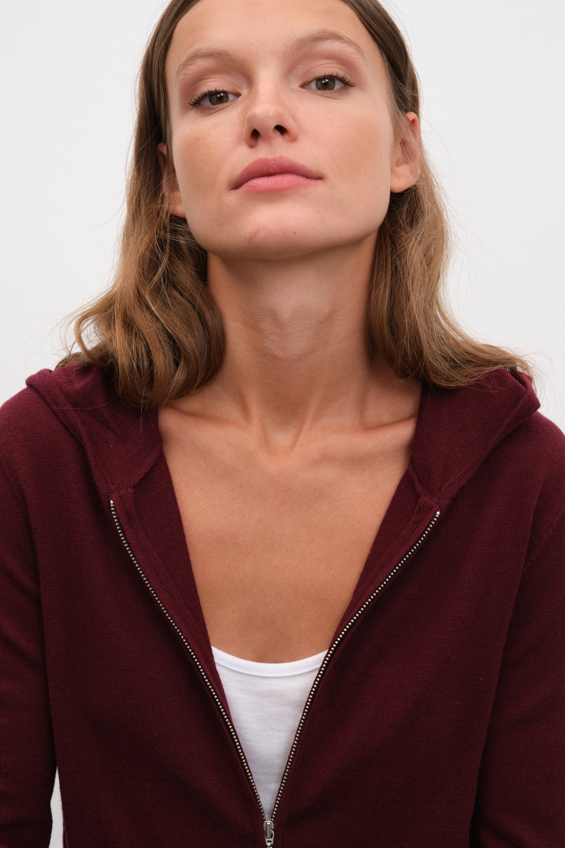 Fermuarlı Lightweight Merino Fitted Hoodie