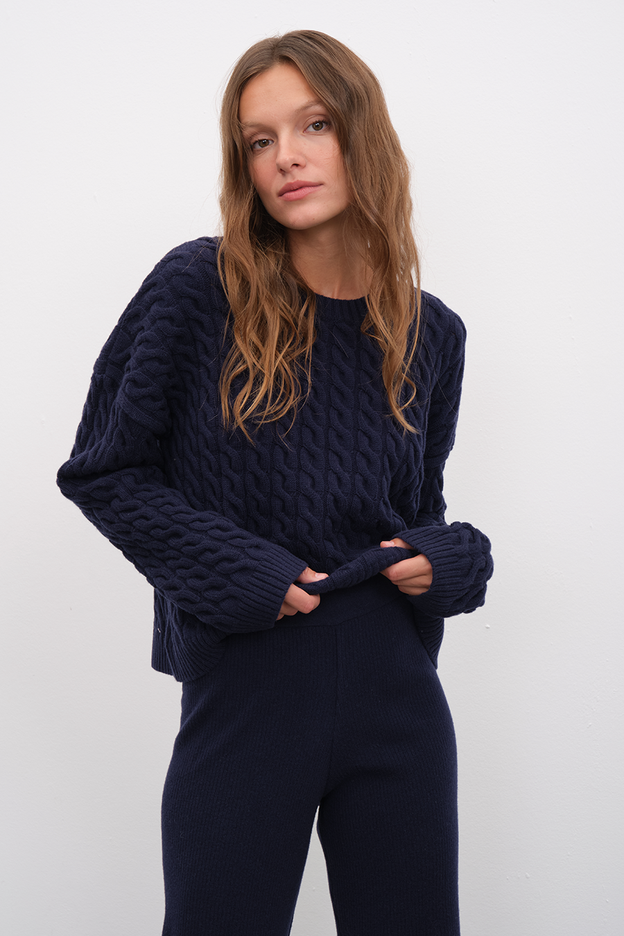 Cable Knit Crop Merino Triko