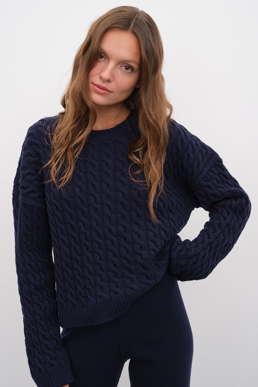 Cable Knit Crop Merino Triko