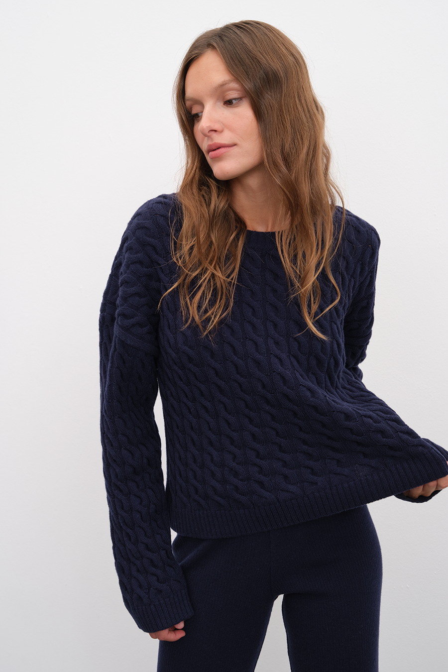 Cable Knit Crop Merino Triko