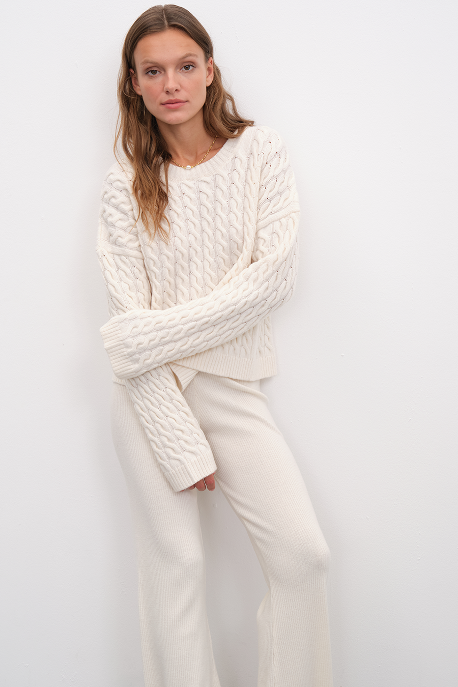 Cable Knit Crop Merino Triko