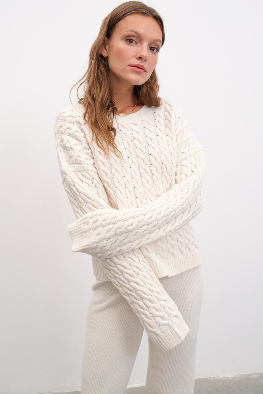 Cable Knit Crop Merino Triko