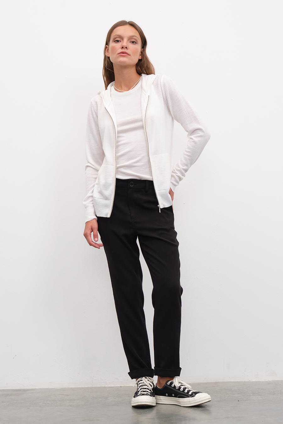 Fermuarlı Lightweight Merino Fitted Hoodie