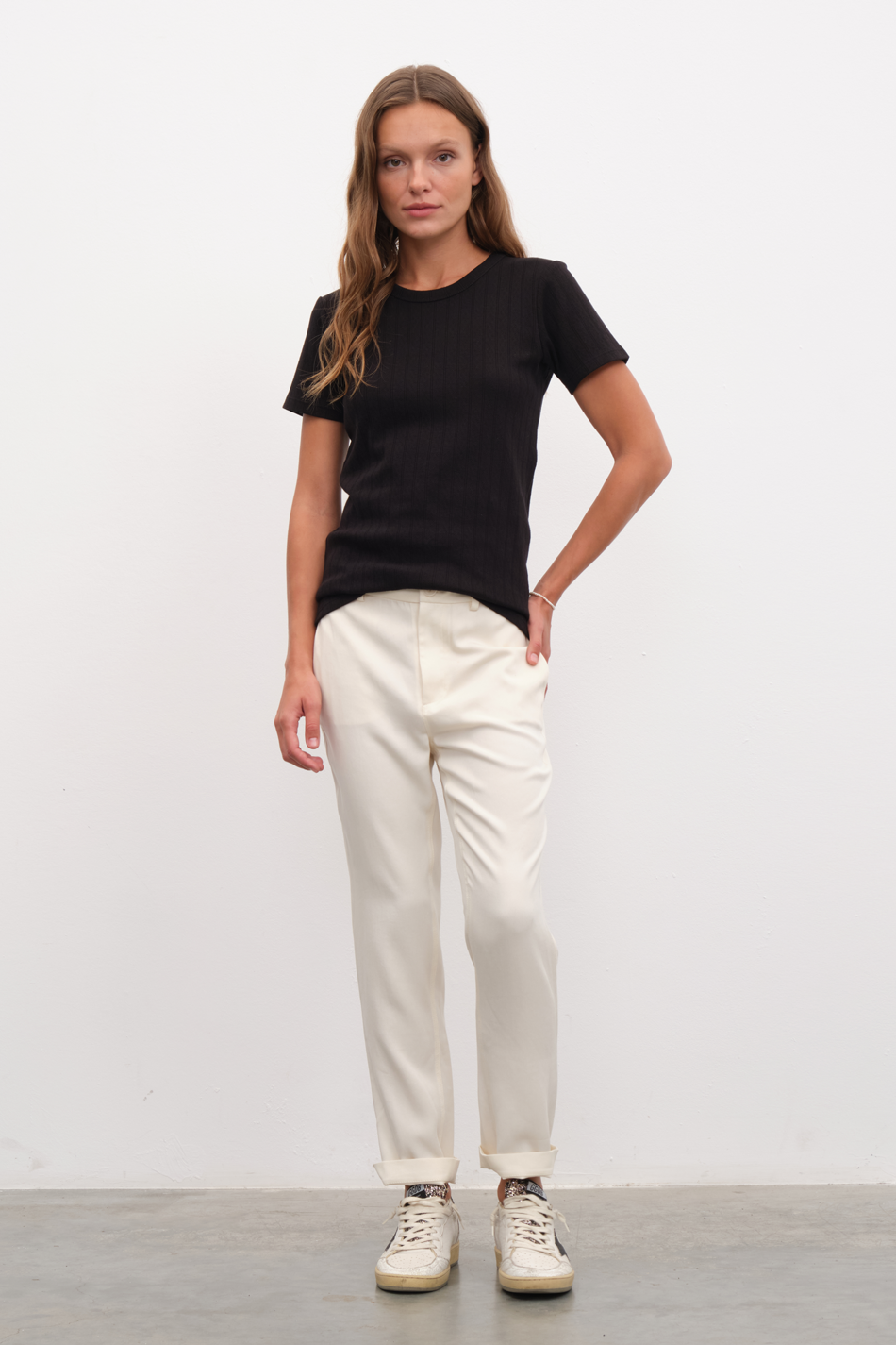 Pointelle Cotton Bisiklet Yakalı T-shirt