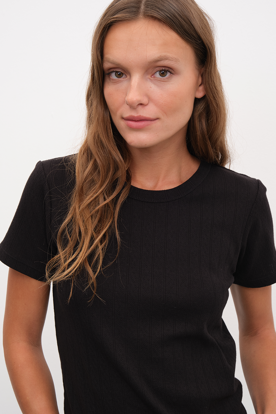 Pointelle Cotton Bisiklet Yakalı T-shirt