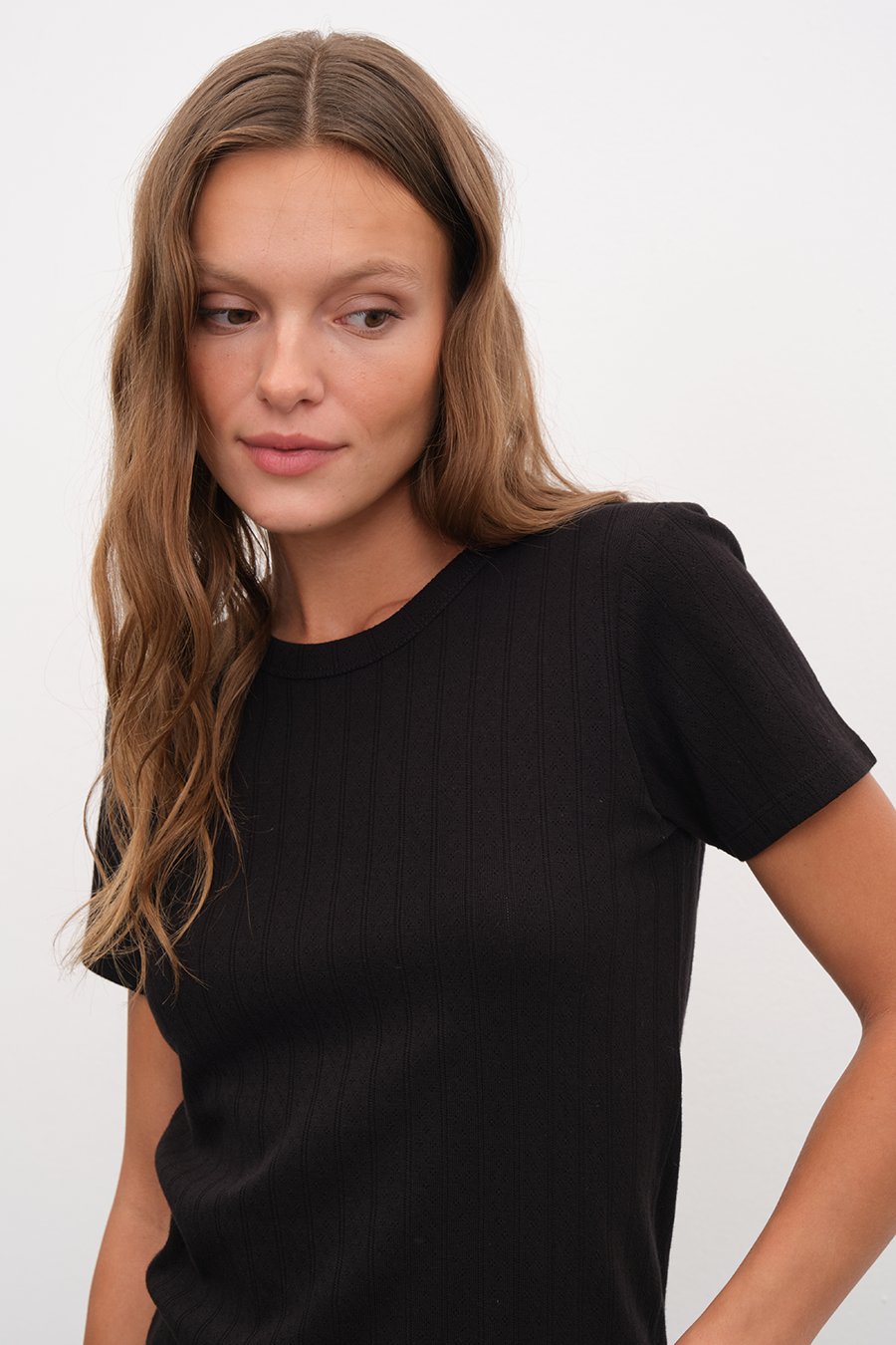 Pointelle Cotton Bisiklet Yakalı T-shirt