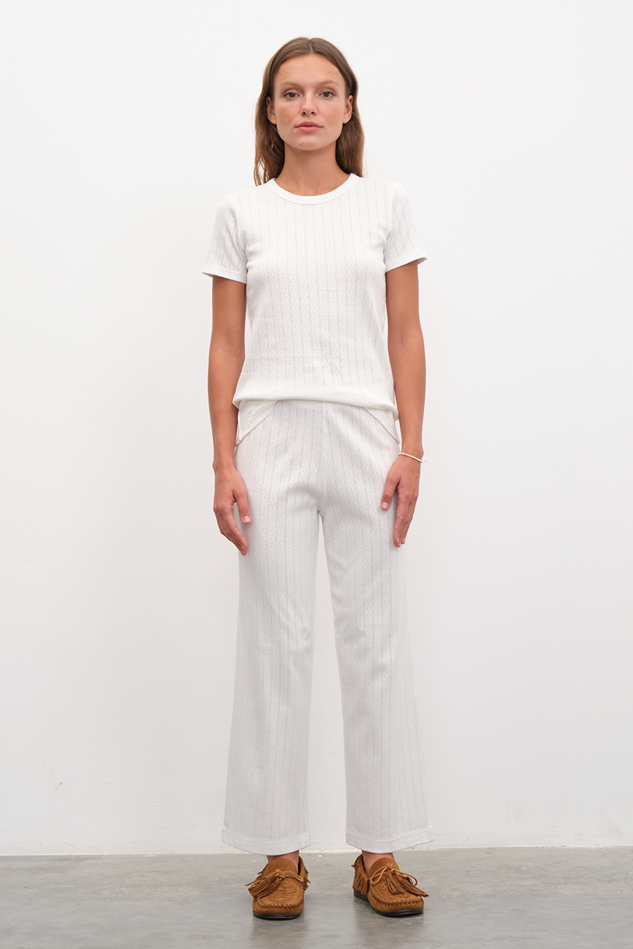 Pointelle Cotton Bisiklet Yakalı T-shirt