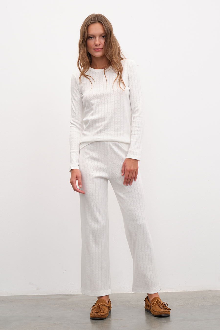 Pointelle Cotton Crop Flare Pantolon