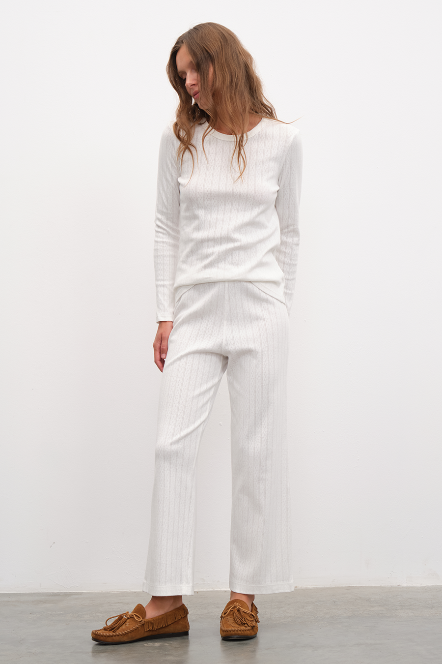 Pointelle Cotton Crop Flare Pantolon