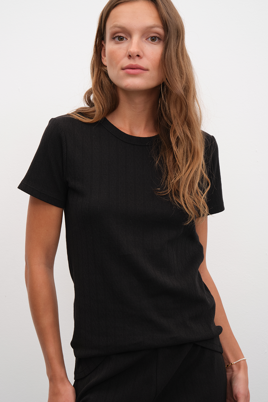 Pointelle Cotton Bisiklet Yakalı T-shirt