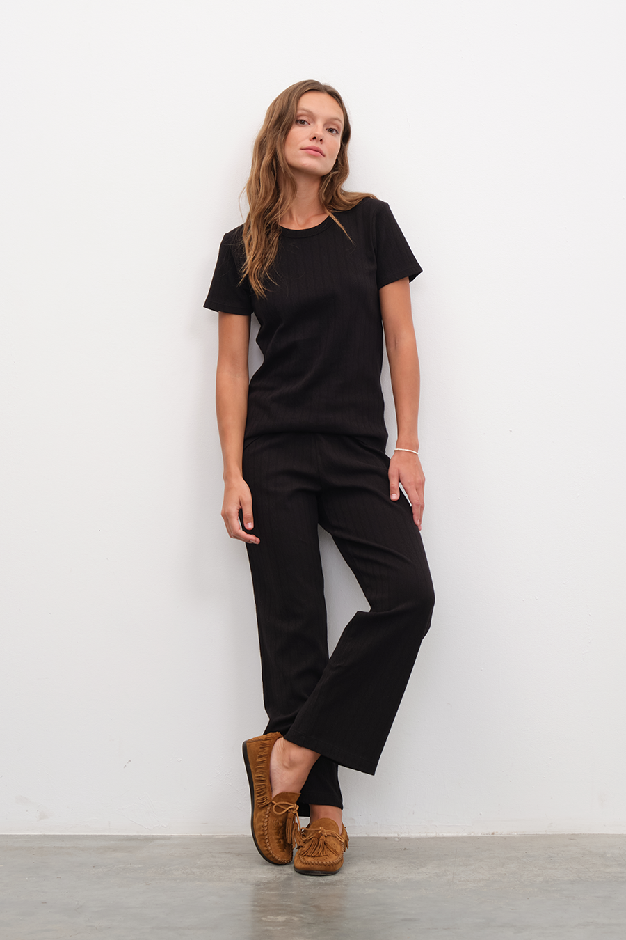 Pointelle Cotton Bisiklet Yakalı T-shirt