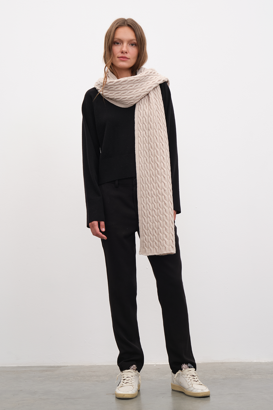 Cable Knit Merino Kaşkol