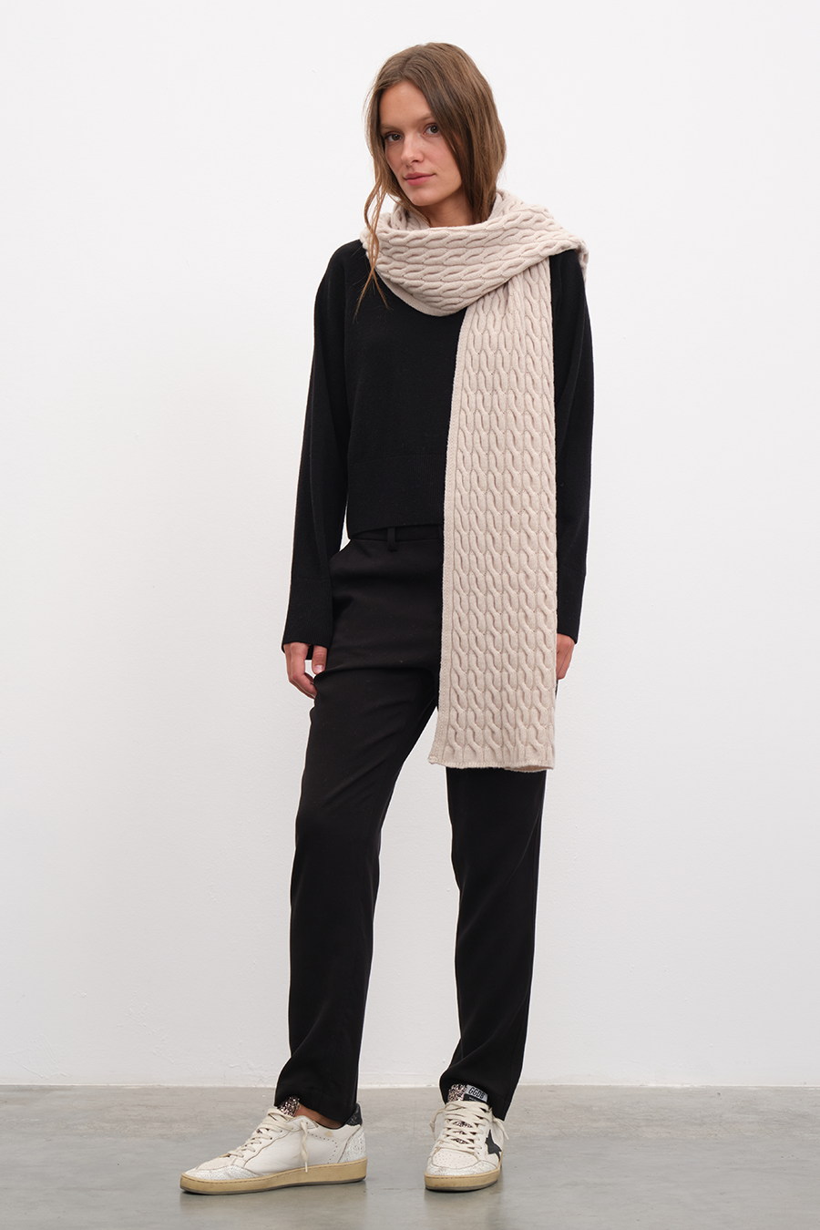 Cable Knit Merino Kaşkol