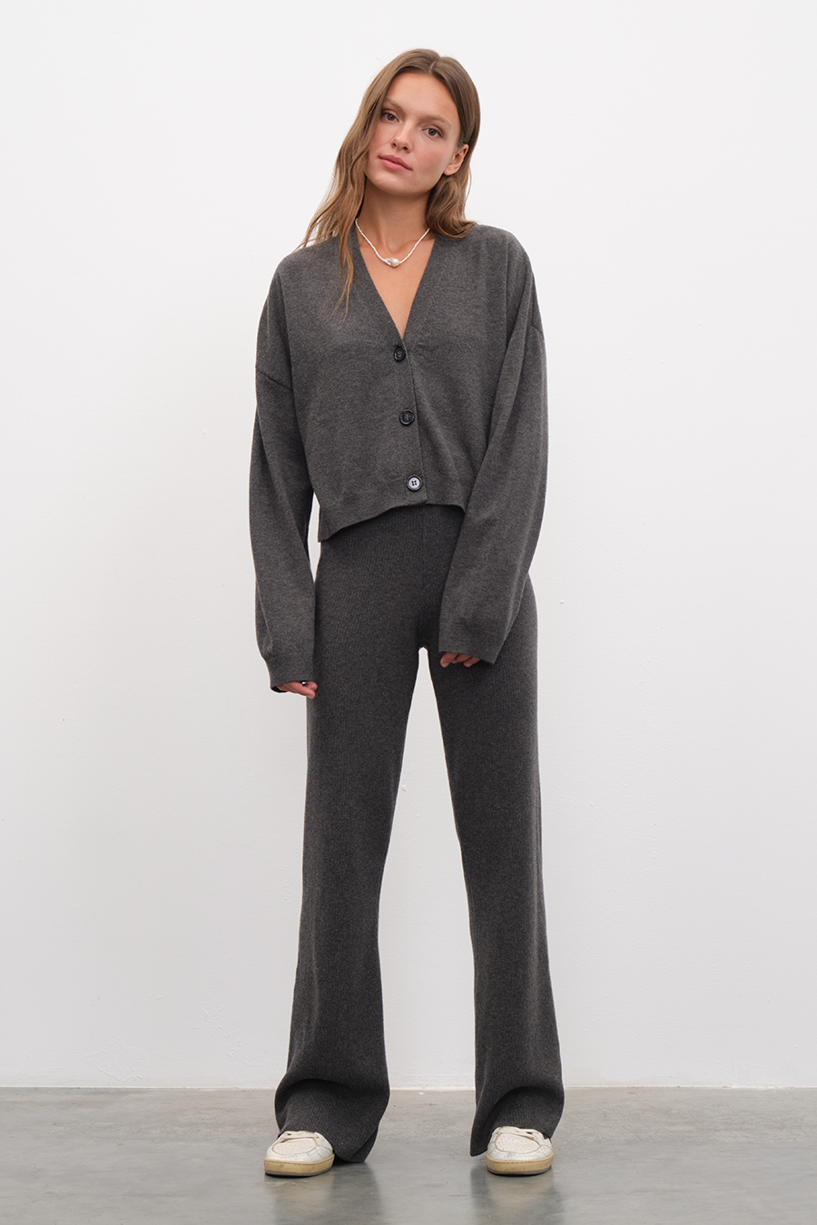 Selanik Örgülü Crop Merino Hırka