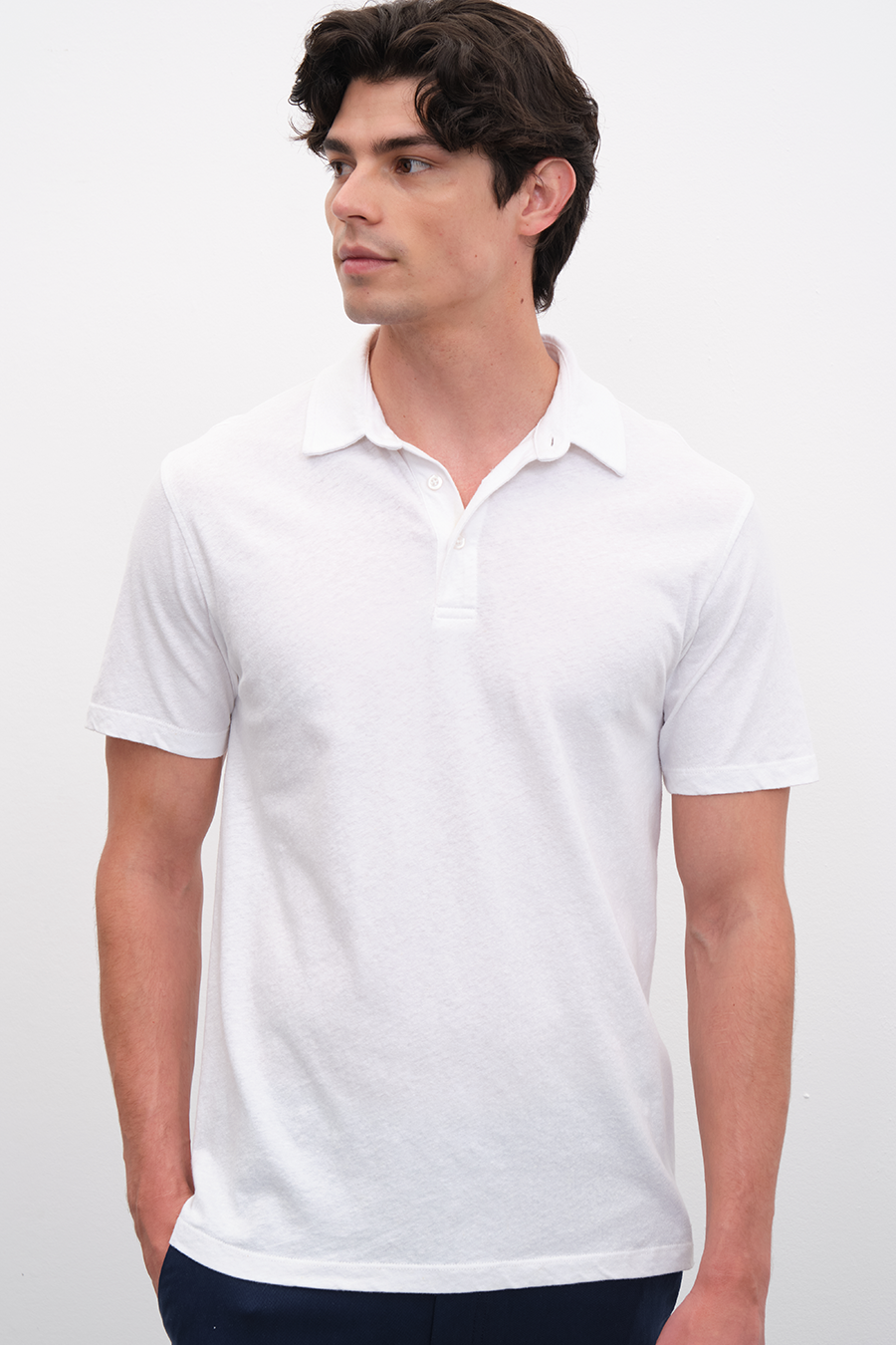 Polo Yakalı Cotton Linen T-shirt