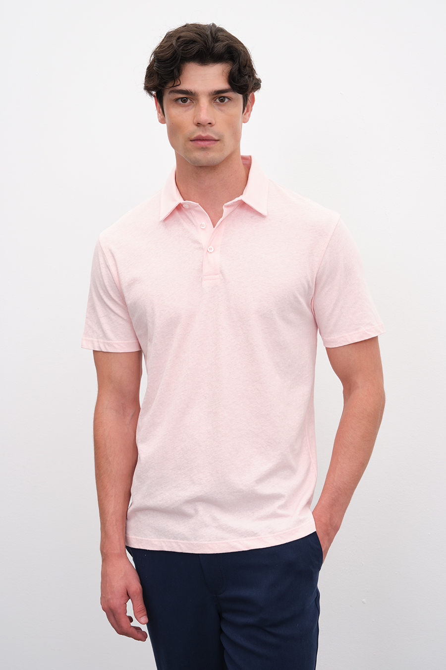 Polo Yakalı Cotton Linen T-shirt