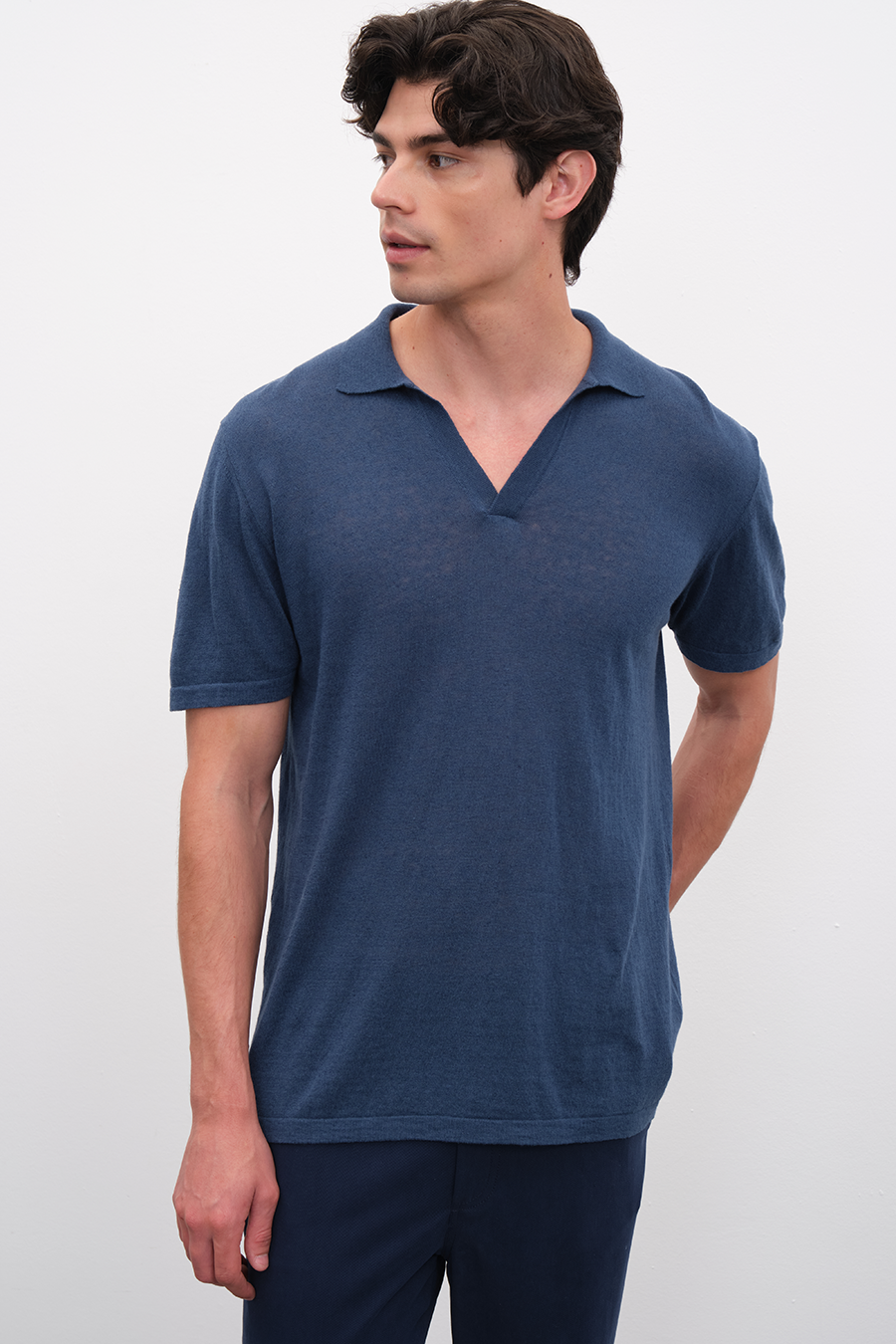Polo Yakalı Cotton Linen Triko