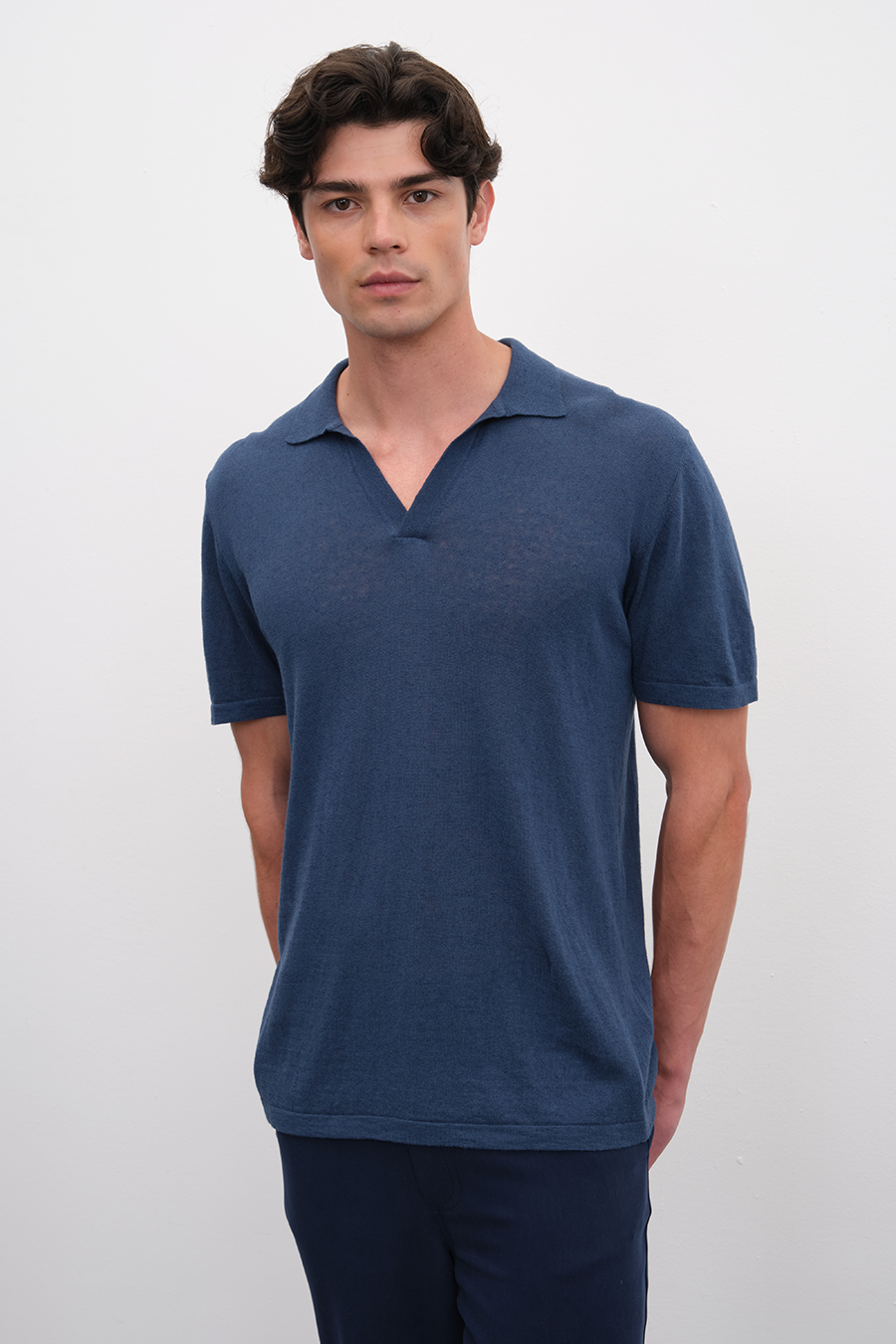 Polo Yakalı Cotton Linen Triko