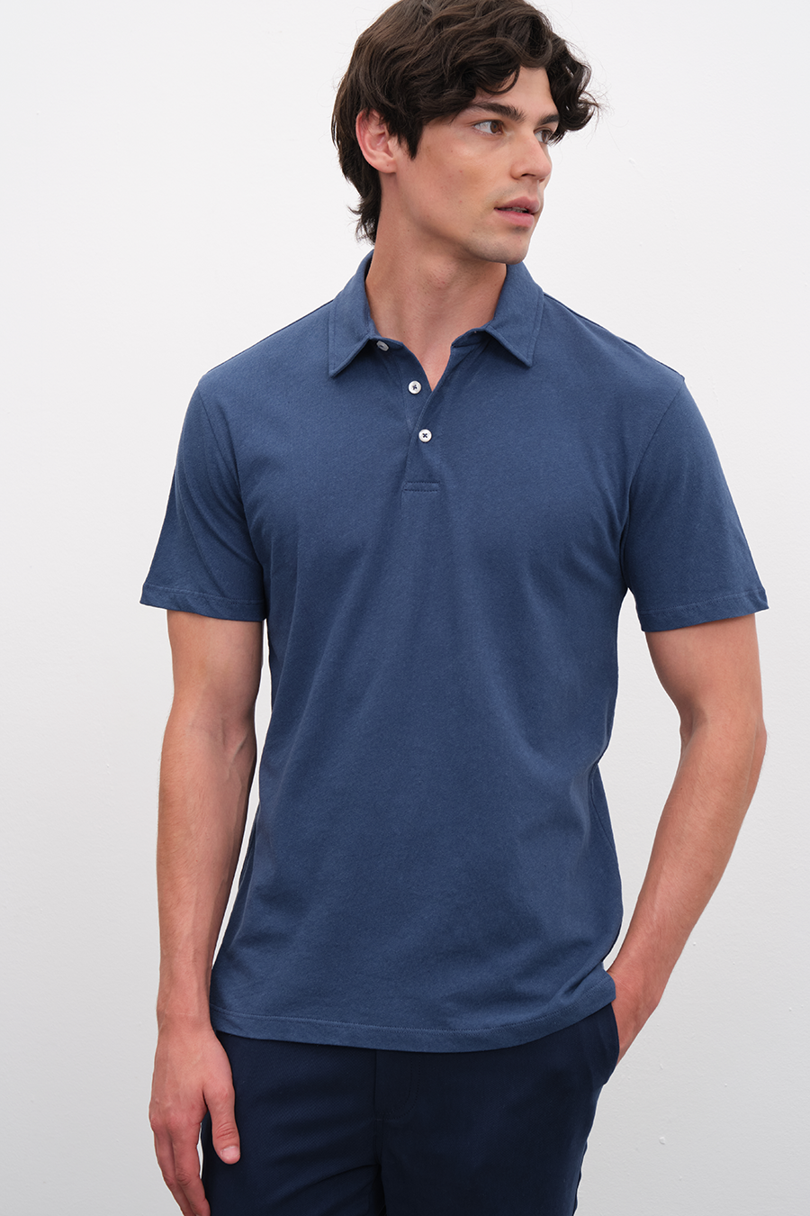 Polo Yakalı Cotton Linen T-shirt