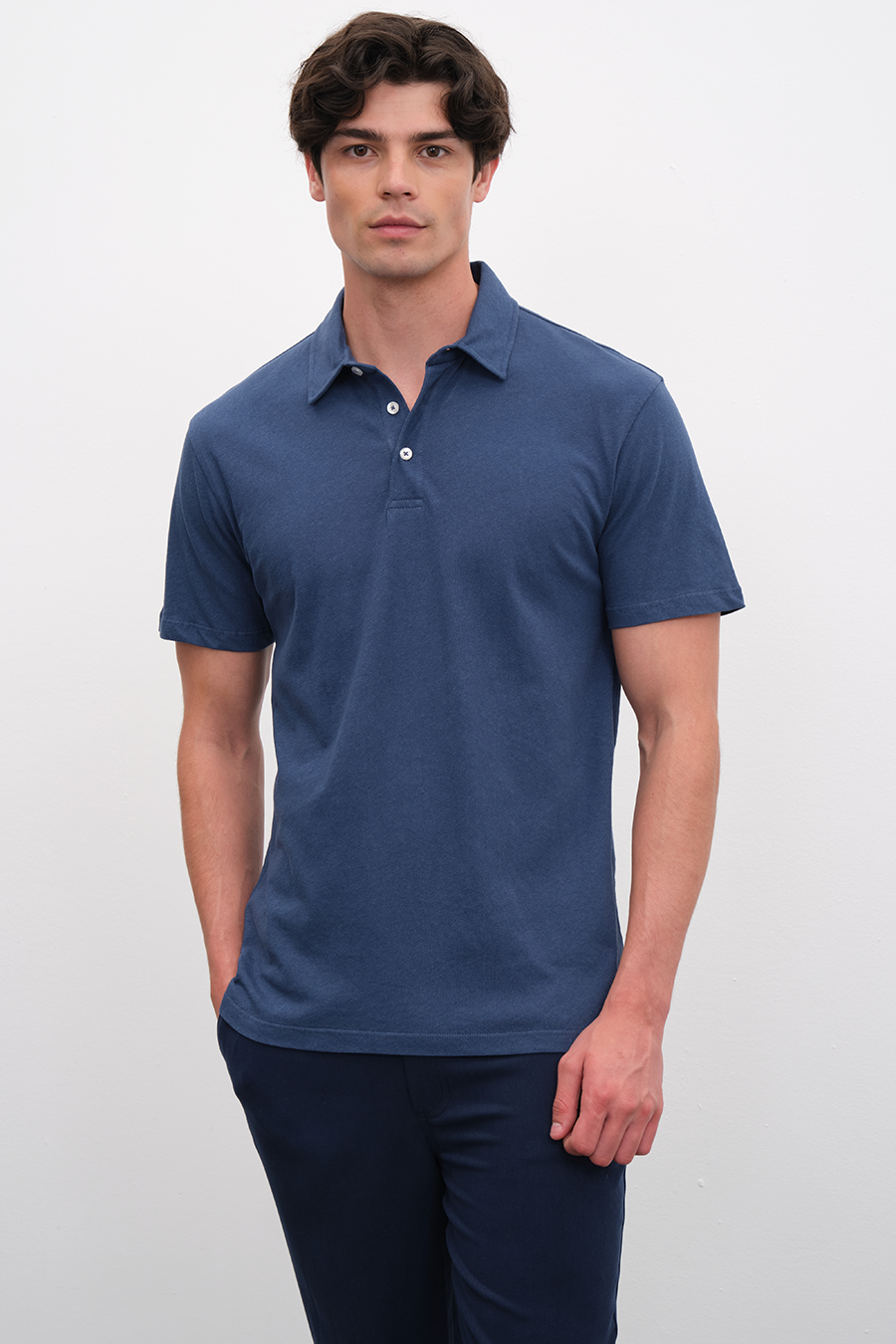 Polo Yakalı Cotton Linen T-shirt