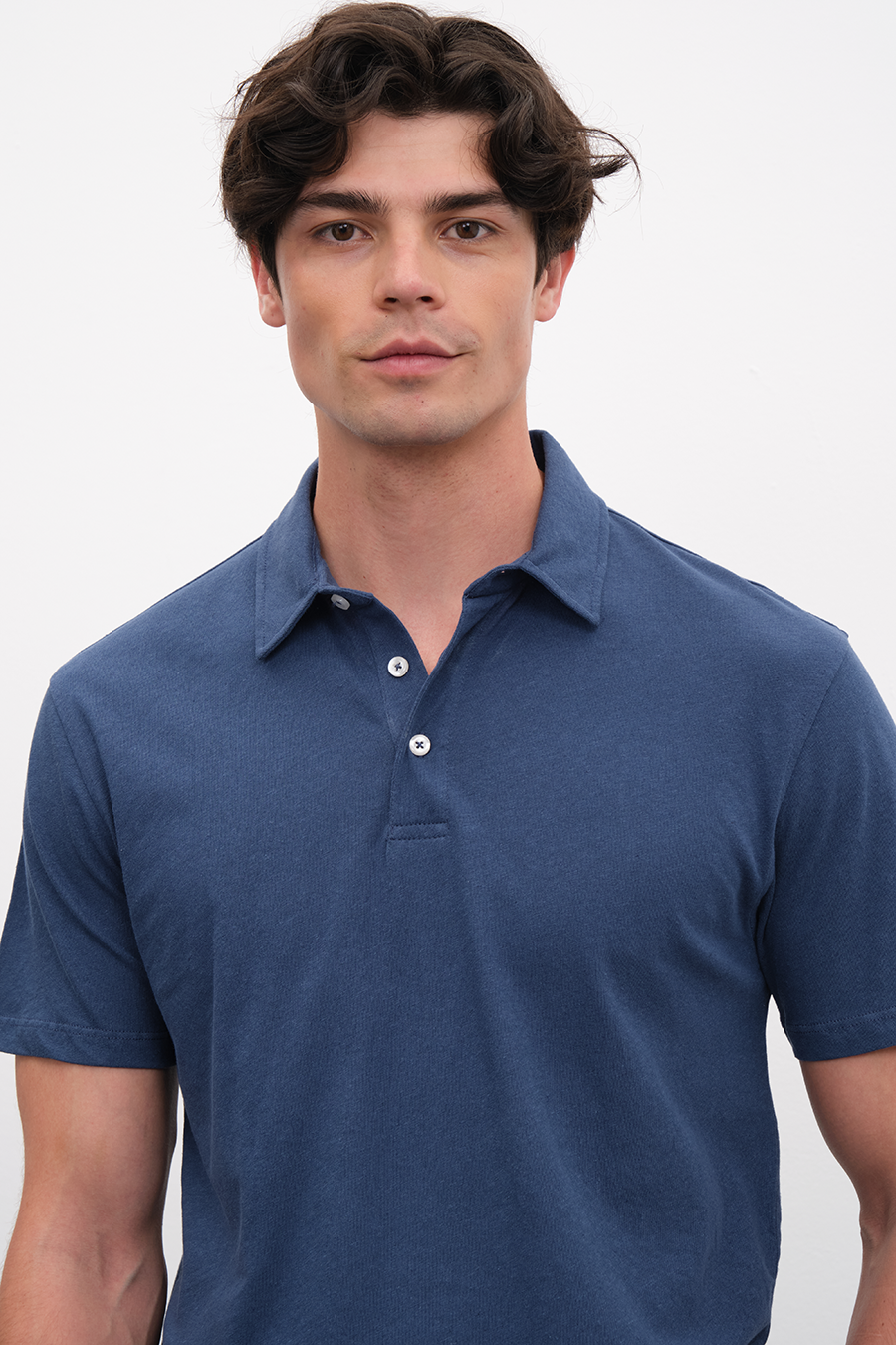 Polo Yakalı Cotton Linen T-shirt